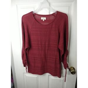 Lucky Brand Woman M Burgundy Sweater Gather Sleeve Lightweight Pullover